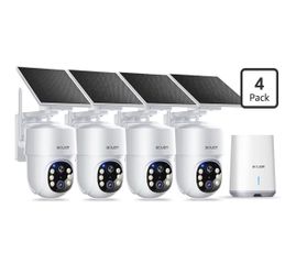 SOLIOM- 5MP Security Cameras Wireless Outdoor, No Subscription & Solar Powered,4-Cam Pack Cameras for Home Security with 360° Auto Motion Tracking, 3K
