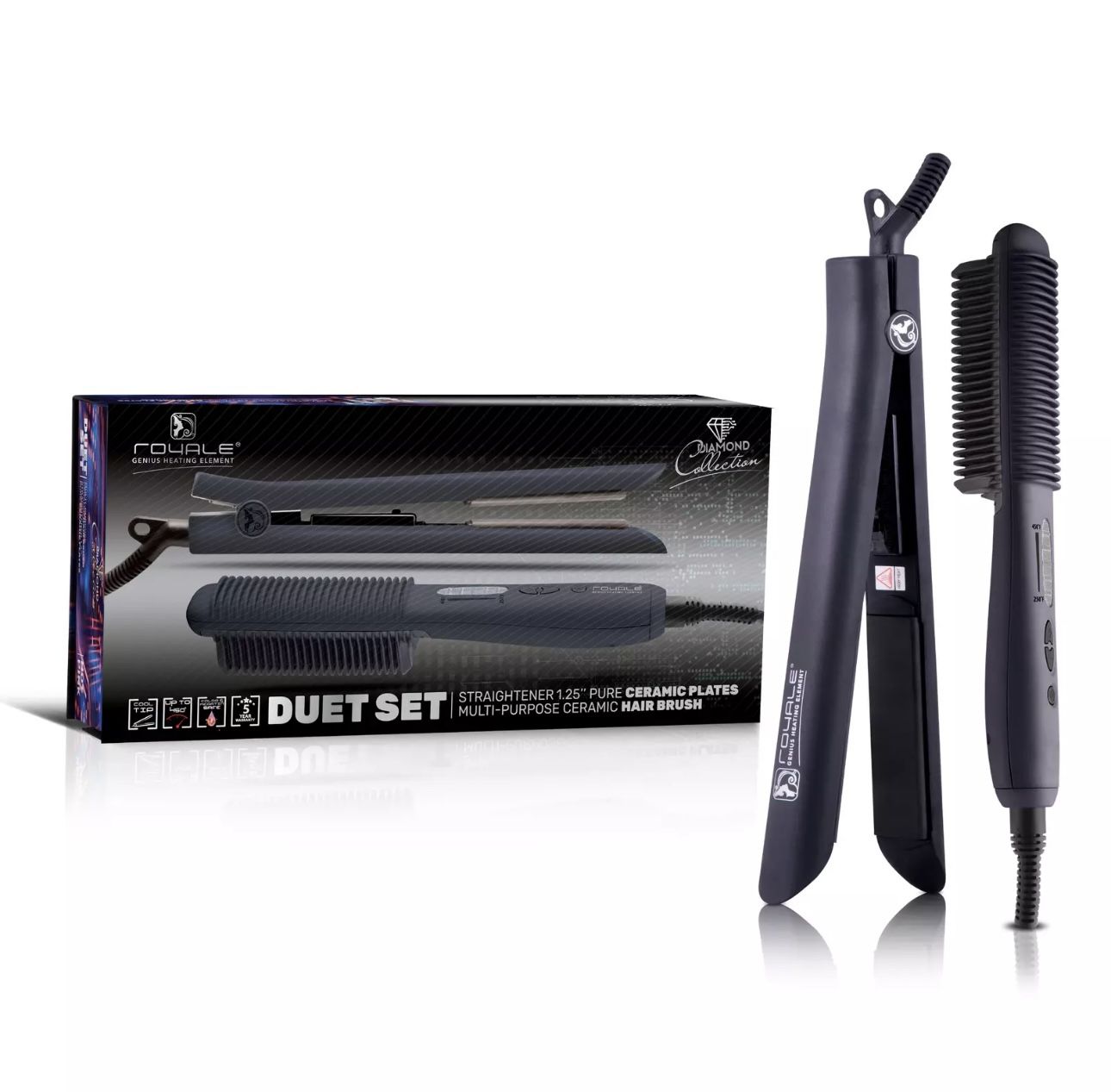 Due Set Straightener 1.25 Pure Ceramic & Multi Purpose Hair Brush+5year Warranty