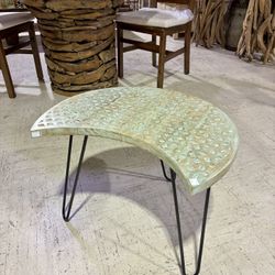 Carved Wood & Metal Accent Table