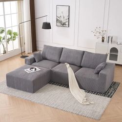113" Modular Sectional Sofa with Extra Wide Corduroy Cushions & Matching Ottoman
