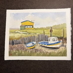 Boats on Land - Original Watercolor Painting 8x10