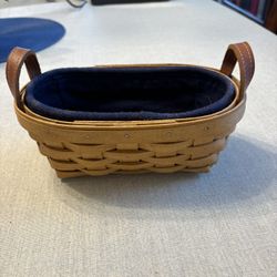 Longaberger Handmade Basket with Liner & Leather Handles