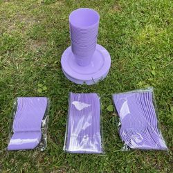 Set Of 25 Heavy Duty Plastic Plates + Forks + Knives + Spoons