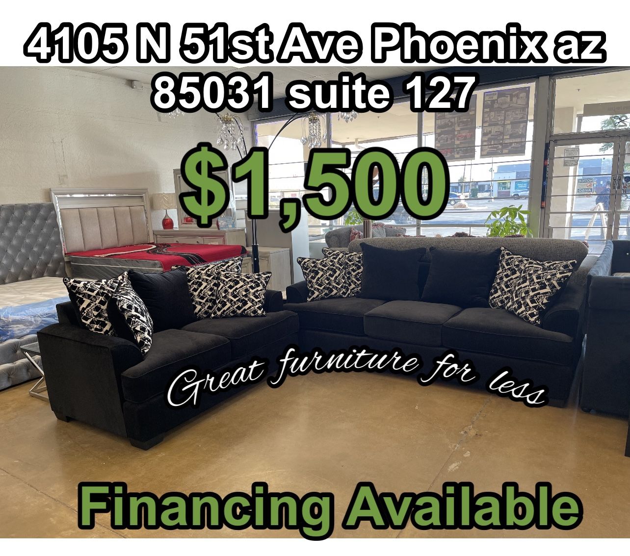 2 PCs Sofa And Loveseat Black Brand New