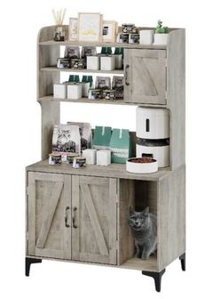 Hidden Cat Litter-Box Enclosure with Storage Shelves