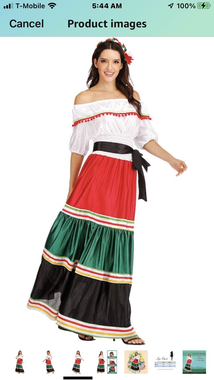 ReneeCho Women's Mexican Dress Halloween Costume Adult Traditional Senorita Blouse Dance Skirt