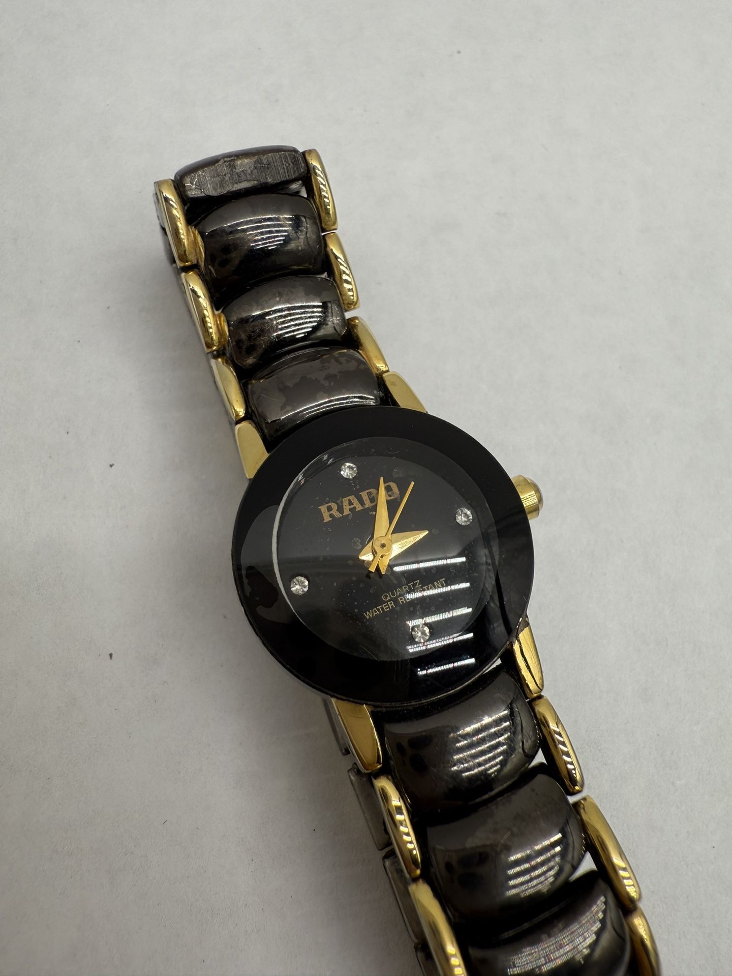 VTG Rado Centrix Diamond Watch Black Ceramic Dial Two Tone Womens - New Battery