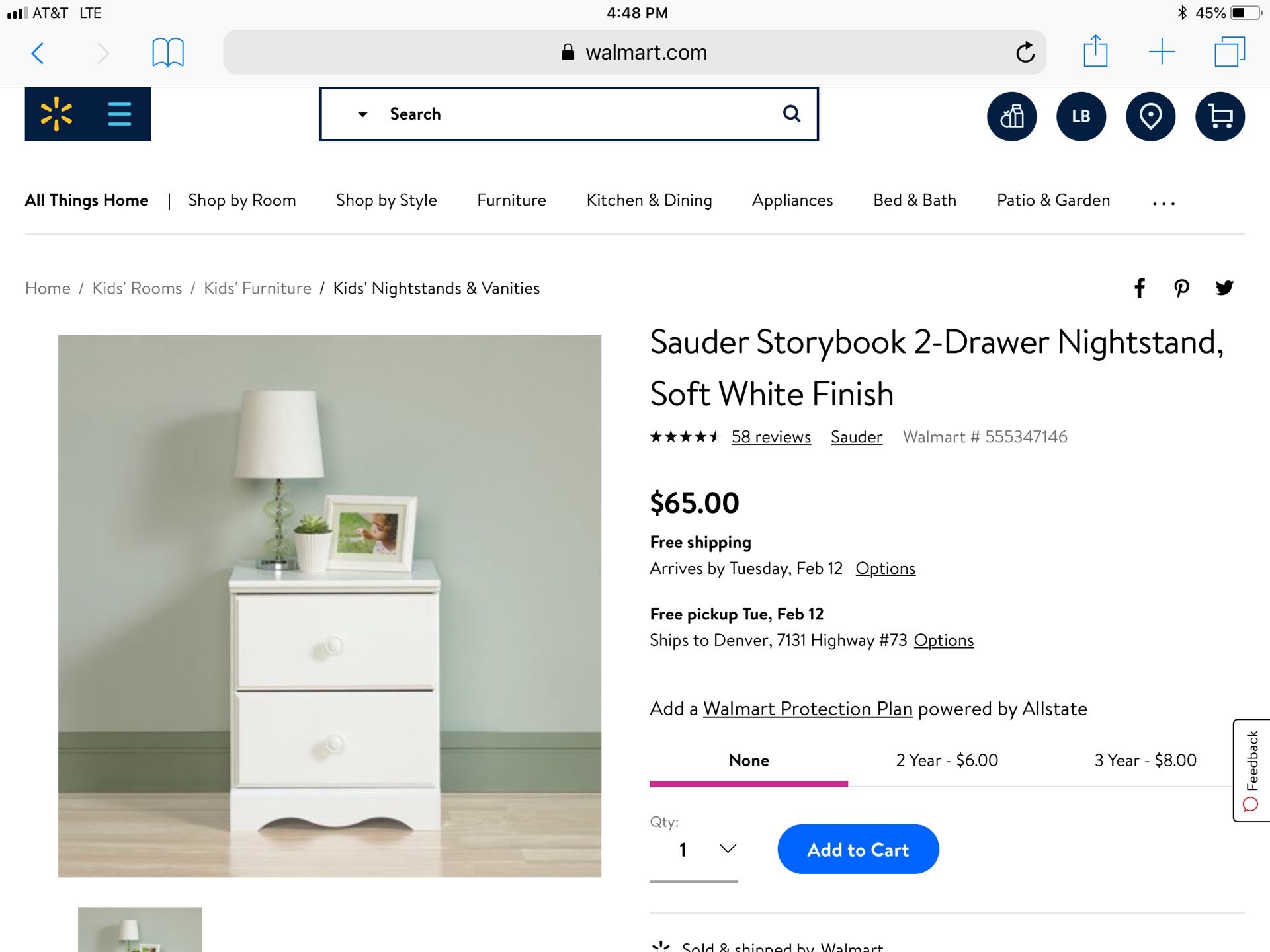 Sauder Storybook 2-drawer Nightstand, Soft White Finish NEW——2 Available $40