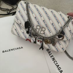 BALENCIAGA White & Blue BB Charm Bag