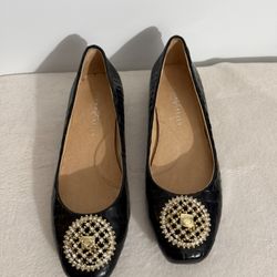 Diana & Kelly Croc Embossed Leather Shoes w/Brooch deco Size 37/US 7 Elegant!