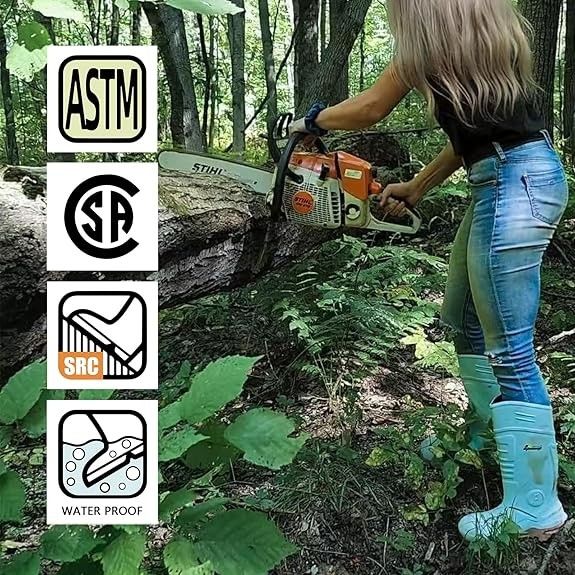 PU Rubber Boots For Women - ASTM Steel Toe & Puncture Resistant Safety Boots, Waterproof Insulated Mud Rain Boots