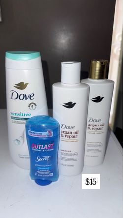 Dove Body Wash, Shampoo, Conditioner & Secret Deodorant Bundle