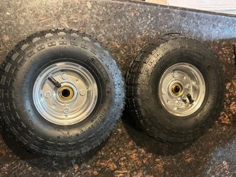 4.10/3.50-4" Tire and Wheel, 10" Pneumatic Tire, with 2.25" Offset Hub, 5/8" Axle Bore Hole, Sealed Bearings, for Hand Truck Trolley Dolly Garden Wago