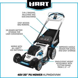 HART 40-Volt 20-inch Cordless Brushless Push Mower Kit, (1) 6.0Ah Lithium-Ion Battery - HLPM041VNM