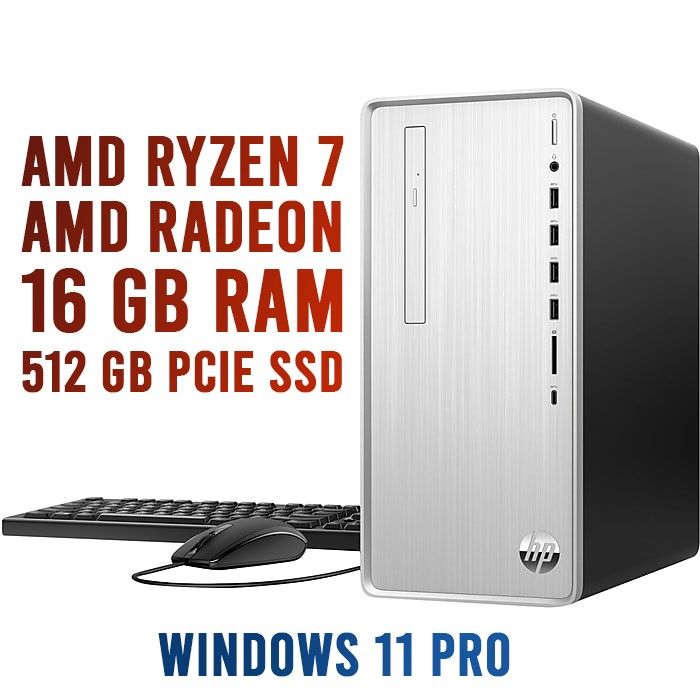 HP Pavilion Desktop Computer PC, AMD Ryzen 7 Processor, AMD Radeon Graphics, 16 GB RAM, 512 GB PCIe SSD, Windows 11 Pro OS, 9 USB Ports