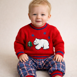 UNISEX Sweater and Pants Set Red White Blue Knit Top Quilted Plaid Bottoms 12 Months NEW