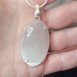 Solid 925 Silver Necklace With Natural Selinite In It On A 20" Snake Chain. 