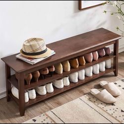 Wooden Shoe Rack Bench Rustic Solid Wood Entryway Bench