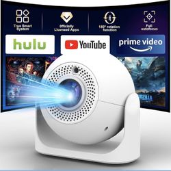 Auto Focus Mini Projector Support 4K 1080P, Built-in APPS & Auto Keystone 270° Rotatable, Portable Projector with WiFi and Bluetooth, Home Theater Out