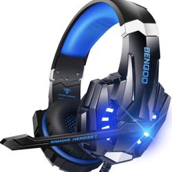 NEW Stereo Gaming Headset for PS4 PC Xbox One PS5 Controller, Noise Cancelling Over Ear Headphones with Mic, LED Light, Bass Surround, Soft Memory Ear