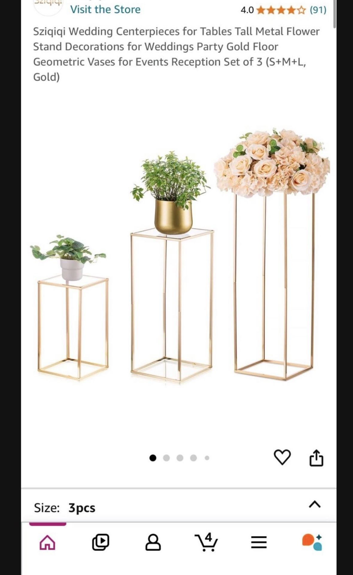 3 Gold Pedestal Stand Wedding Centerpiece Flower Stand  For sale 3 gold pedestal stand for centerpieces or for decoration