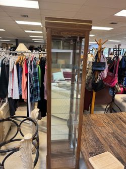 Tall Wood and Glass Curio Display Cabinet
