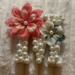 Custom Pearl & Floral Monogram Letter 'M' – Nursery Wall Decor, Shabby Chic Wedding