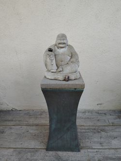 Cast Hardstone Cherubic Chubby Buddha Garden Statue And Stand 