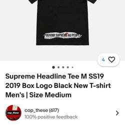 Supreme Headline Tee M SS19 2019 Box Logo Black New T-shirt Men’s | Size Medium