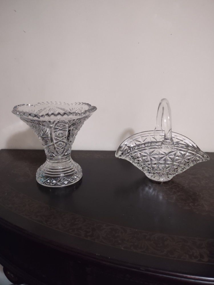 Crystal Vase Pin Wheel Flower Design  & Crystal Glass Flower Basket