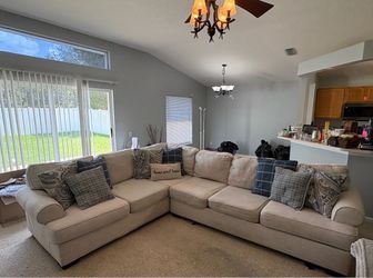 Large Beige Fabric Sectional Sofa