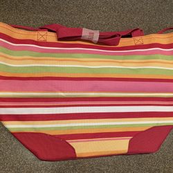 Solid Bottom Striped Drawstring Canvas Beach Tote (Lined) 17” Wide 9”x9” #1