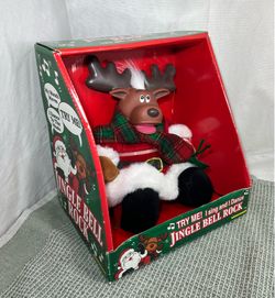 RARE Animated DanDee Jingle bell Rock Dancing Singing Reindeer Santa Clause Outfit Christmas Decoration Decor Xmas Holidays RARE GOLD Green Red Plaid