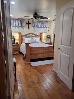 Large Qween Size Bed, All Wood And Wrought Iron (No Mattress)