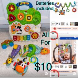 $10 For all Bundle of baby toys educational Vtech farm piano,Infantino spiral activity toy,car
