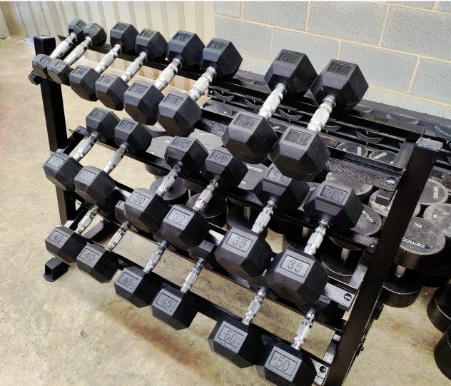 Brand New In box 550lb Rubber Hex Dumbbells Set And Rack 5-50lbs FIRM PRICE