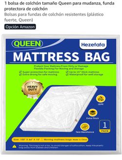 1 bolsa de colchón tamaño Queen para mudanza, funda protectora de colchón