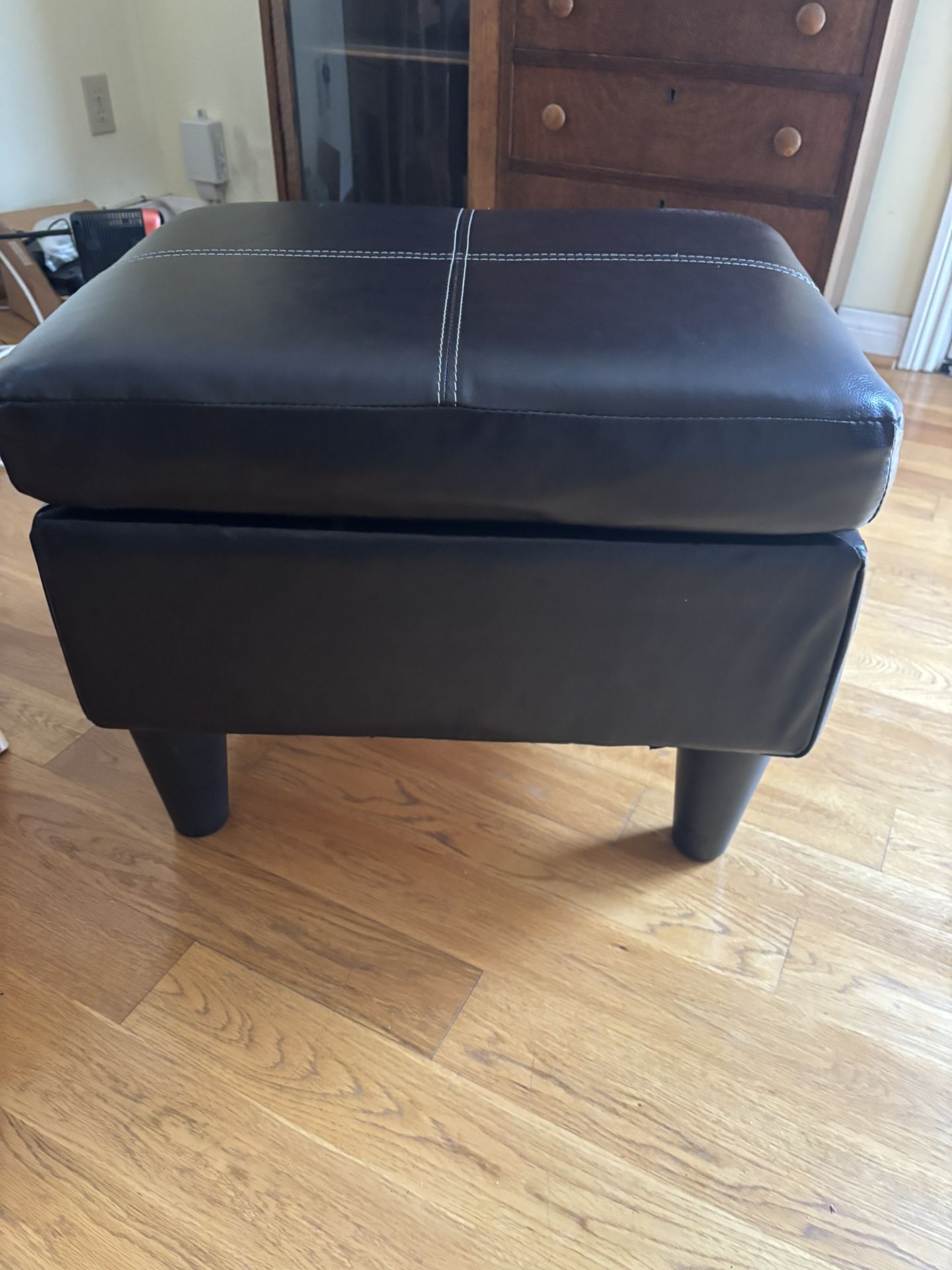 Small Leather Brown Chair Ottoman