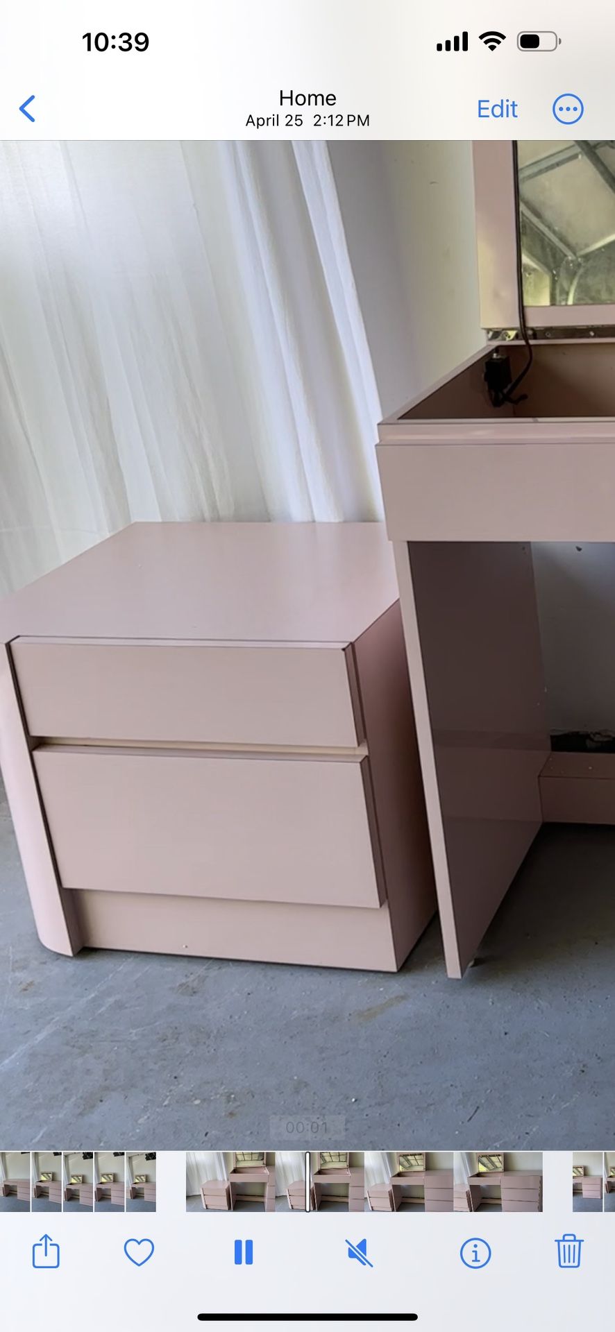 VINTAGE PINK LACQUER NIGHTSTAND end table two drawer nightstand bedside storage table