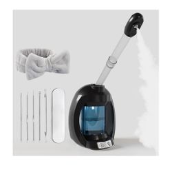 Facial Steamer-Portable for Face, Neck Face Steamer for Facial Deep Cleaning, Esthetician, Home Facial Spa - Black