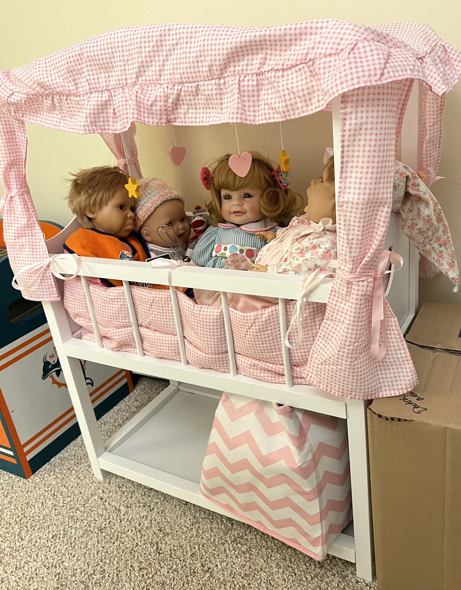 Kids Toy Doll Crib Pink And White 
