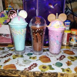 Kid's. Drinking Tumbler Cups With Straw And Lids. $8  For All Three. 