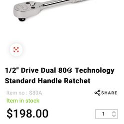 Snap On Tools S80A 1/2” Drive Ratchet