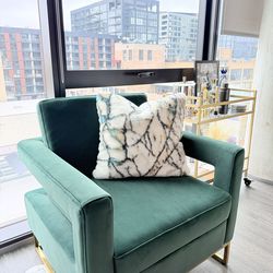Green Velvet Accent Chair Gold Metal Base