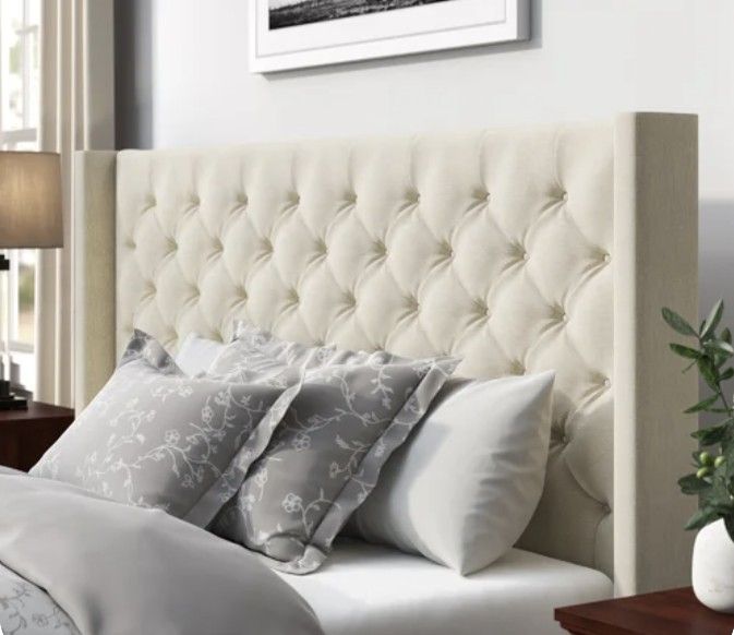 Gray Crawley Upholstered Wingback Headboard