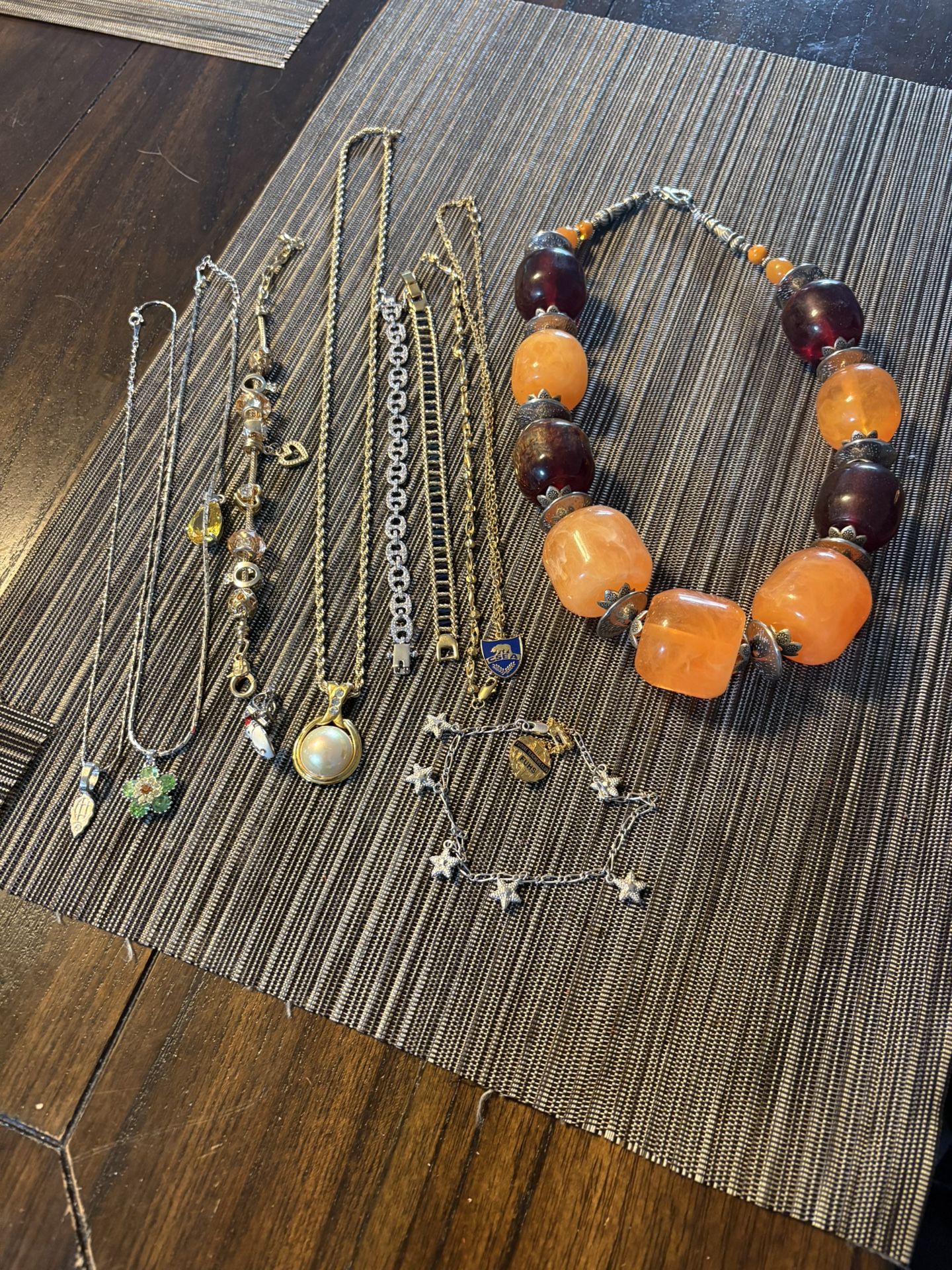amber necklace and costume jewelry