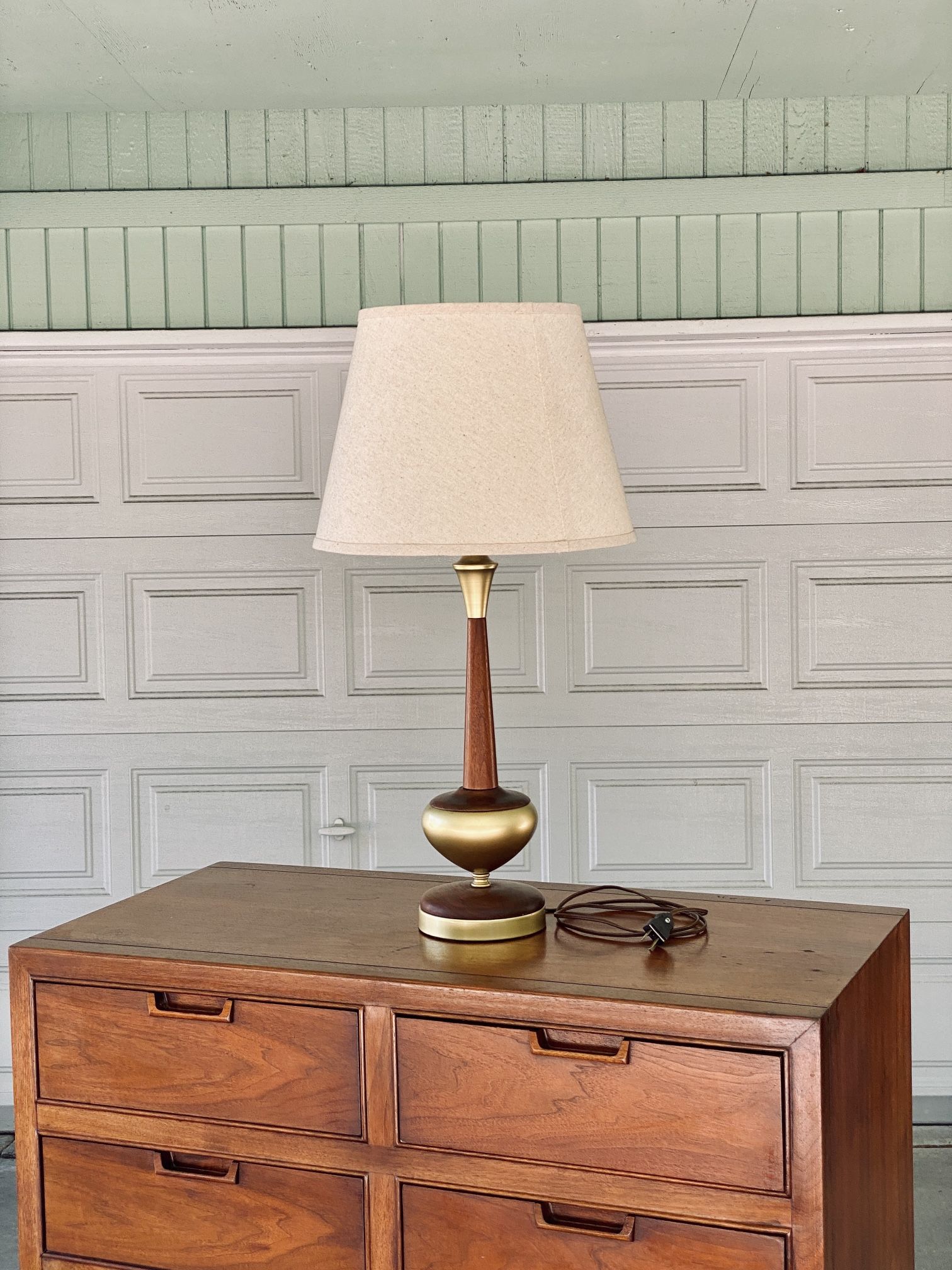 Restored Mid Century Walnut and Brass Lamp by Tony Paul