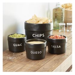 Set of 4 Black Ceramic “Taco Night” Serving Pieces, NEW