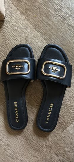 Coach Black Leather Slide Sandals