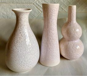 Three Vintage Chinese Light Pink Crackle Glaze Bud Vases